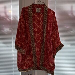 Elegant Red Women's Cape with Gold Accents